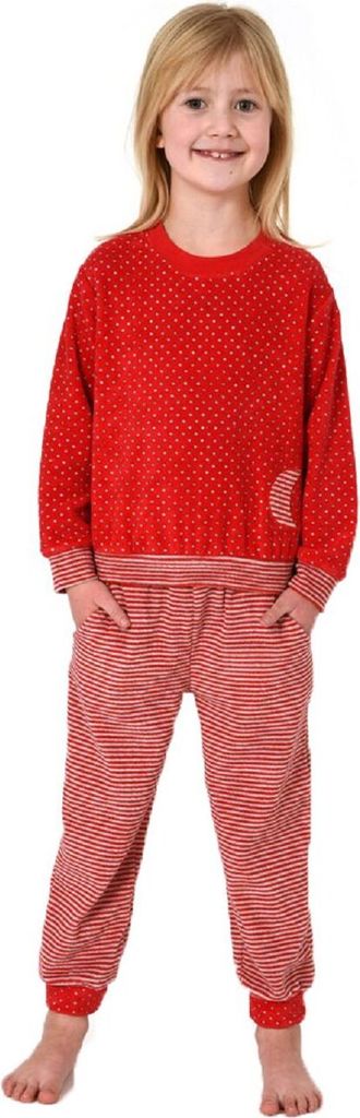 Mädchen Frottee Pyjama mit Bündchen, warmer Kinder Schlafanzug in toller Ringel-Optik ; Allover , 176
