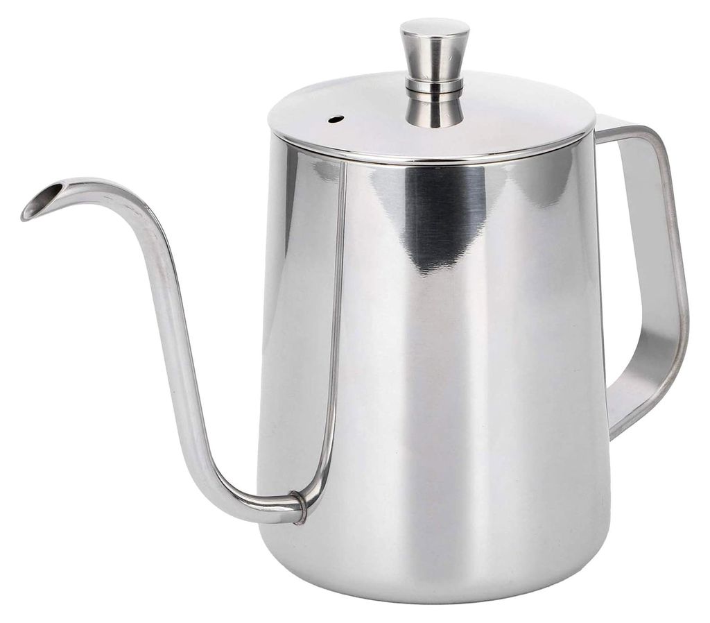 Kaffeekanne aus Edelstahl 304, 600 Ml, Schlanker Wasserkocher Zum Zubereiten von Kaffee, Silber, 8,7 Zoll