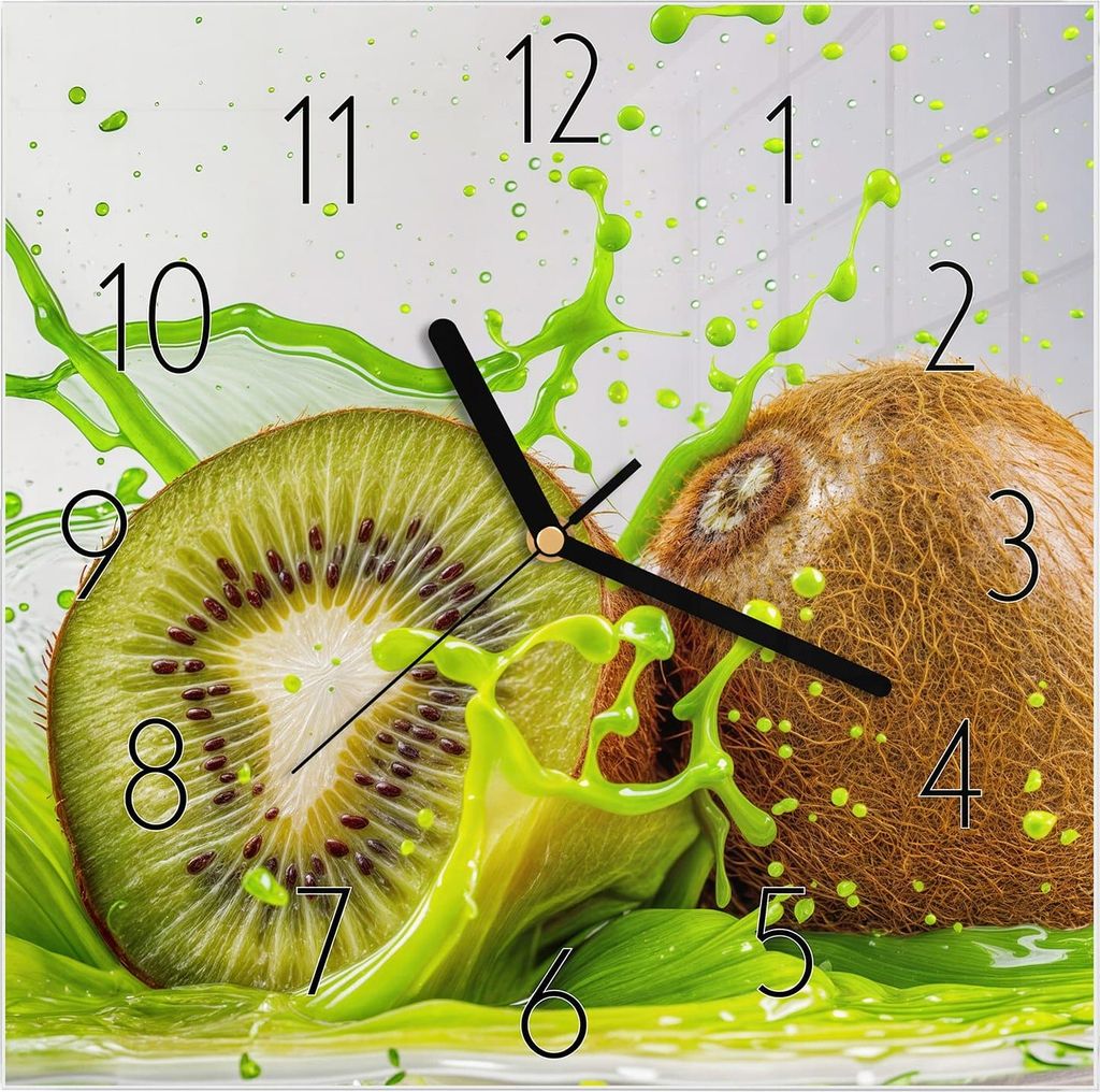 Wanduhr aus Glas mit Motiv Kiwi Spritzer- 30 x 30 cm - Produktbild 