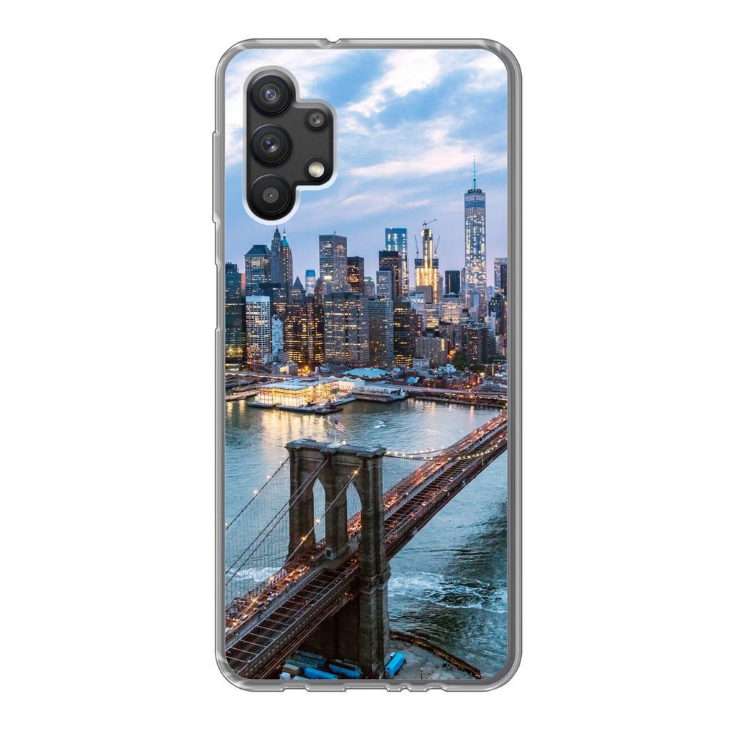 MuchoWow Handyhülle Schutzhülle Hülle für Samsung Galaxy A32 5G New York - Skyline - Brücke Silikon Softcase Handy Hülle - Softcase