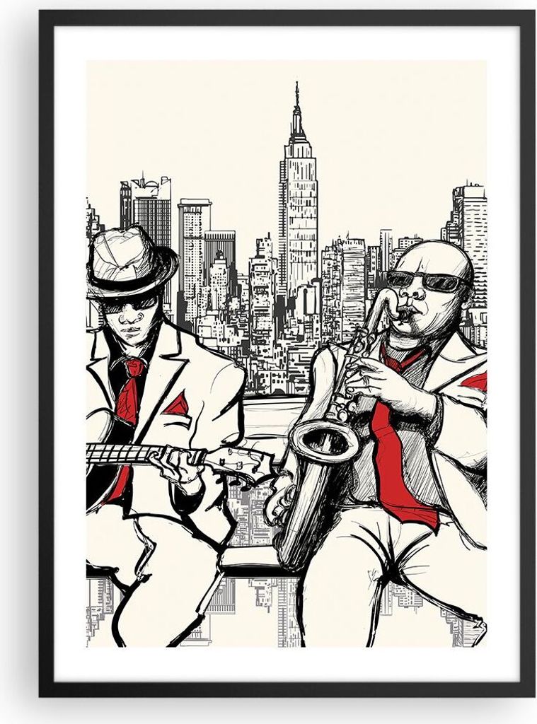 Gerahmtes Poster - Schwarzer Rahmen - Jazz Musik Musiker - 50x70 cm - Wand Bild - Wanddeko - Wandbilder - Kunstposter - Wandposter - Bilderrahmen -...