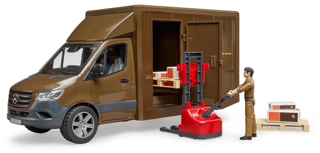 Bruder MB Sprinter UPS met chauffeur en accessoires, Productafbeelding 