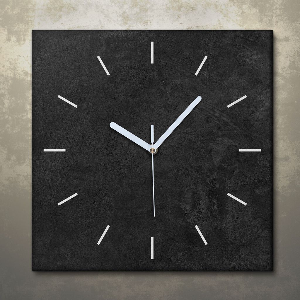 Wohnzimmer Leinwand Uhr Geräuschlos Küche 30x30 Schwarzer Stein, Marmor, Motive, Textur, weiße Zeiger