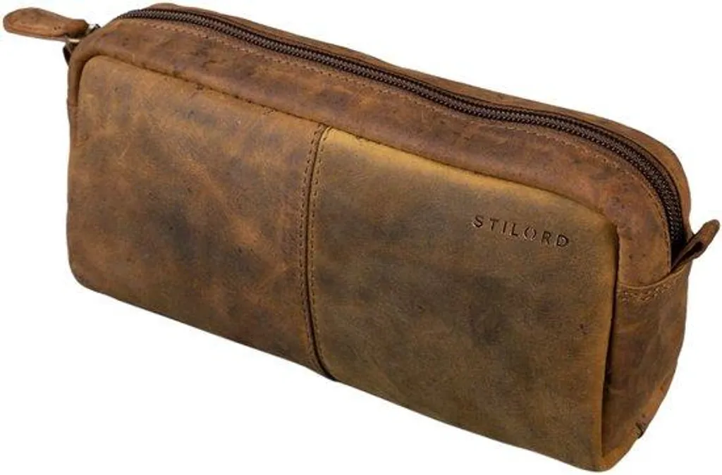 Pochette de rangement vintage en cuir véritable marron moyen - Modèle L