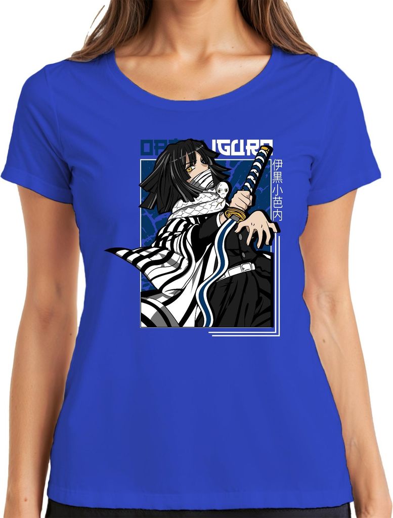 Kimetsu no Yaiba Obanai Iguro Schlange Katana Anime Geschenk Damen T-Shirt, Blau, XXL