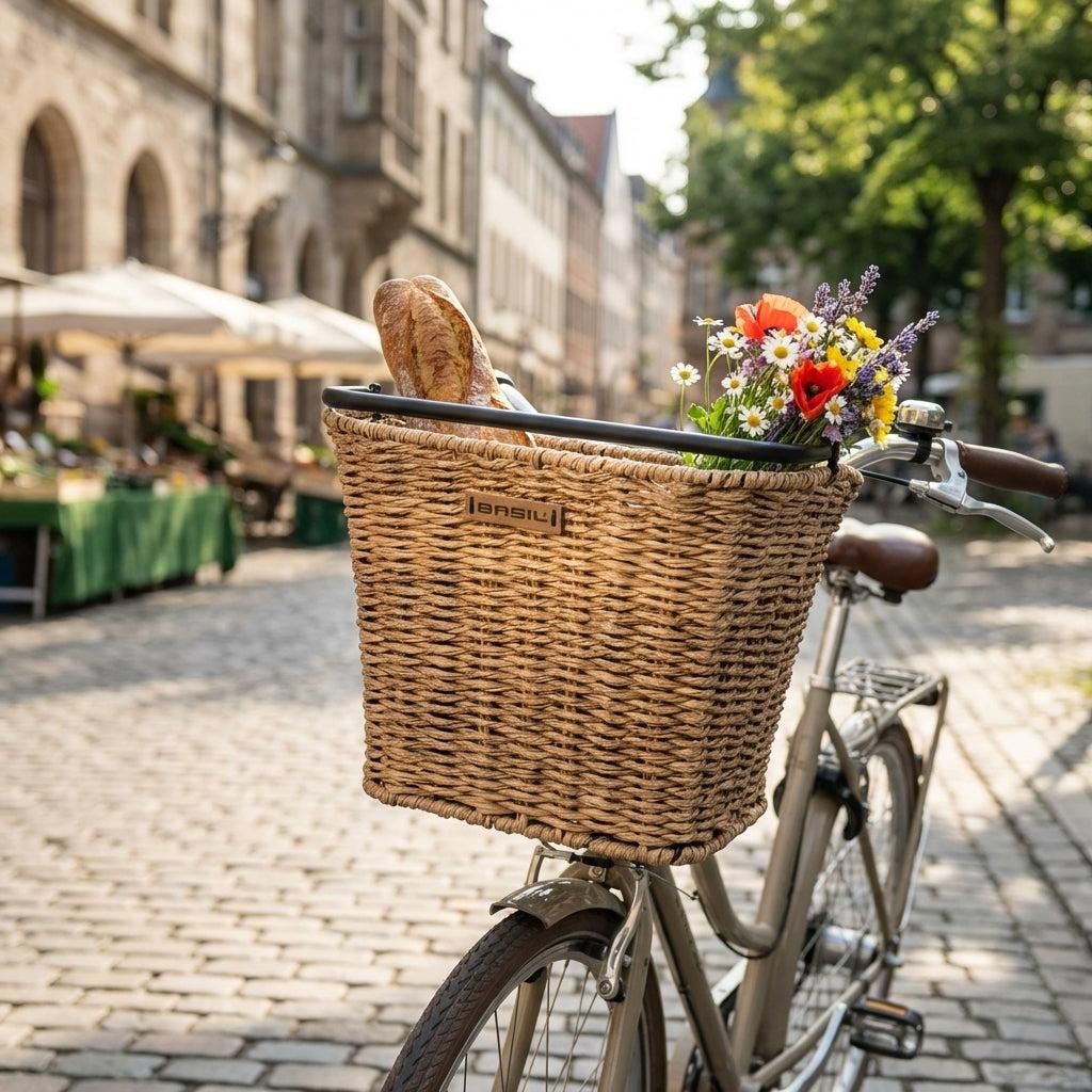 Basil Bremen Rattan Look KF, Vorderseite, Fahrradkorb, Rattan, Holz, 5 kg, 270 mm