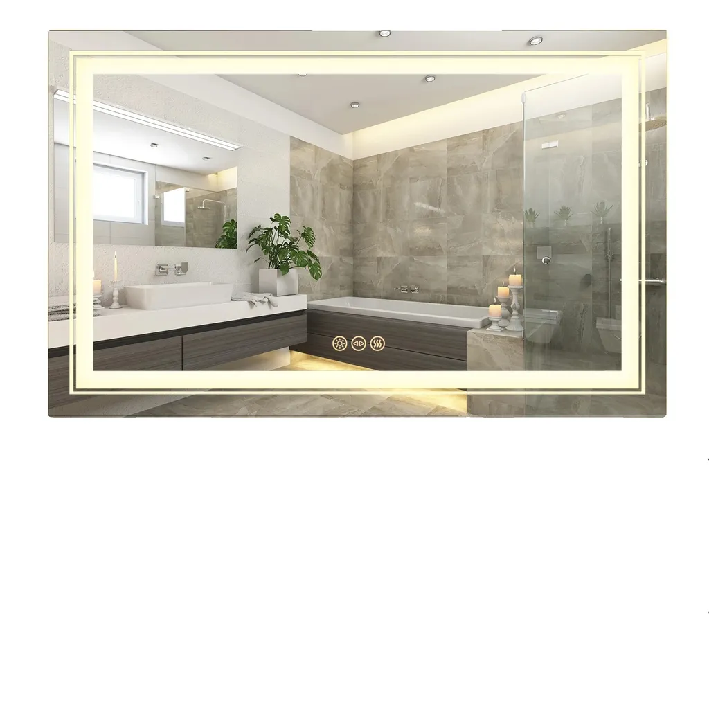 Miroir de salle de bain LED 40x24 pouces, antibuée et gris clair IP44