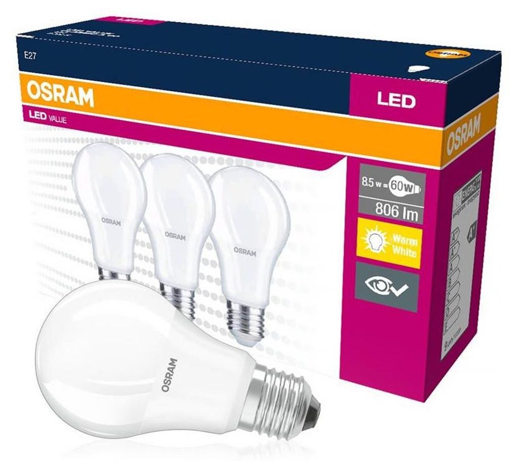 Žiarovka OSRAM LED VALUE CLA60 E27 8,5W/827 3balenie Obrázok produktu 