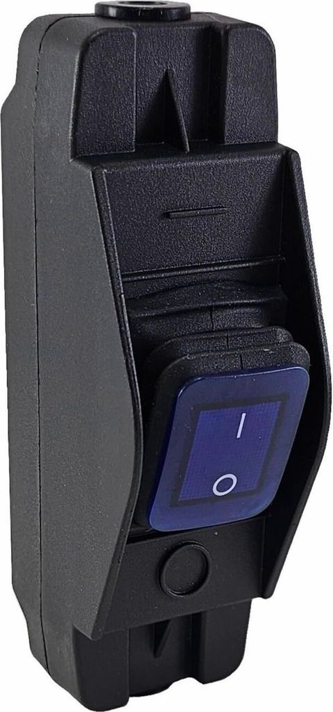 Geräte Schnurschalter in schwarz, robustes Gehäuse mit auswechselbarem, wasserdichtem Wippschalter Ein-Aus 16A 250V, blau beleuchtet