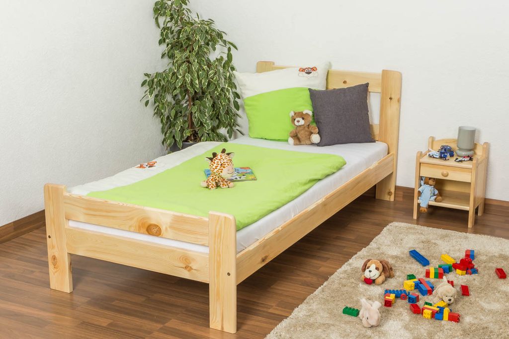 Kinderbett /Jugend Kiefer Vollholz massiv natur A26, inkl. Lattenrost - Abmessung 90 x 200 cm