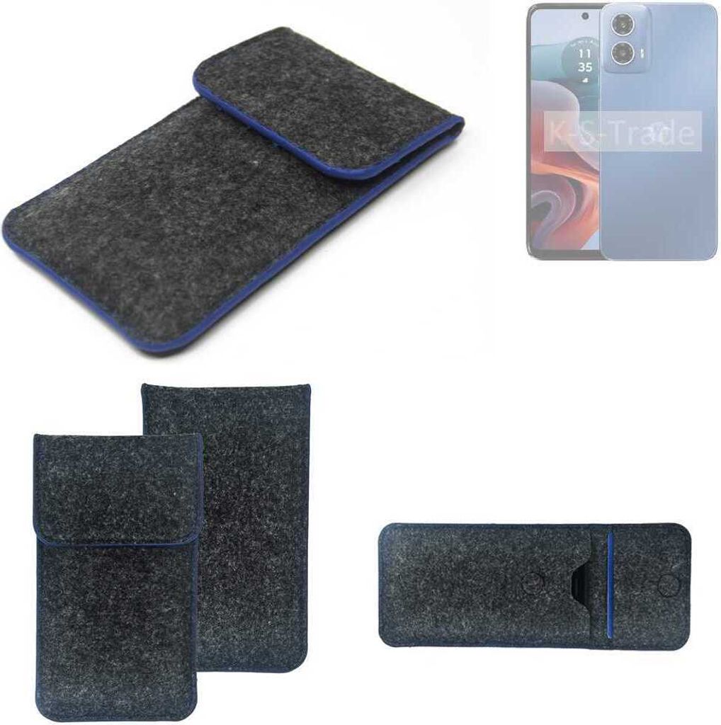 K-S-Trade Handy-Hülle Schutz-Hülle kompatibel mit Motorola G34 5G Filztasche Pouch Tasche Case Sleeve Filzhülle dunkelgrau, blauer Rand