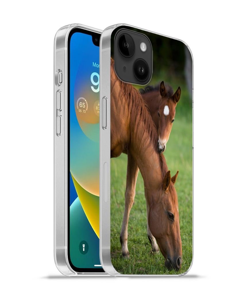 MuchoWow Handyhülle Schutzhülle Hülle für Apple iPhone 14 Plus - Soft case Pferde - Gras - Porträt Silikon Softcase Handy Hülle - Abbildung