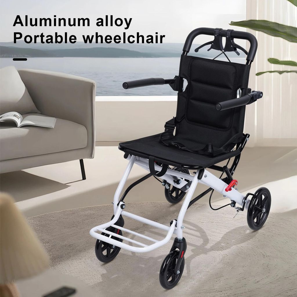 Rollstuhl - Faltbarer Transportrollstuhl - Leicht & tragbar - Für Erwachsene - Ergonomisches Design - Verstellbarer Sicherheitsgurt - Weiß