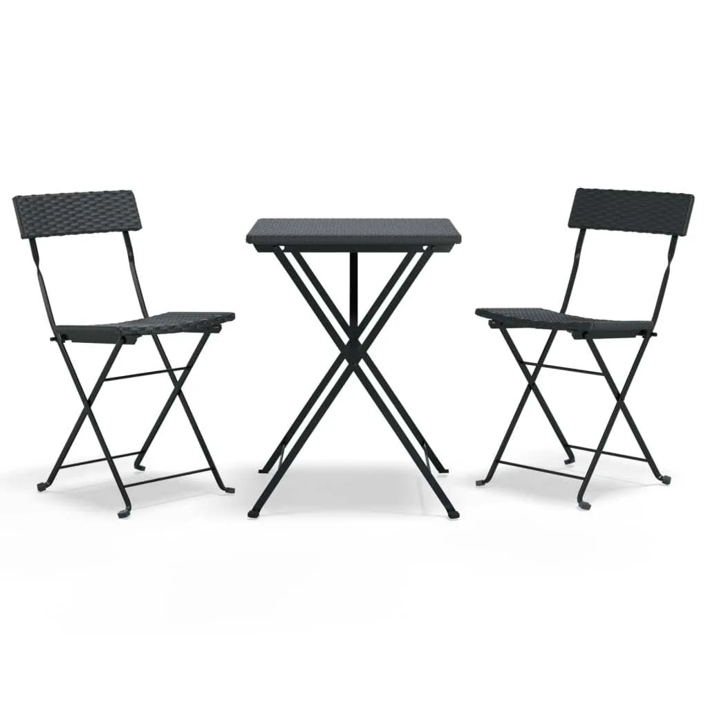 Set da Pranzo Esterno 3 Pezzi Pieghevole in Rattan Sintetico Nero