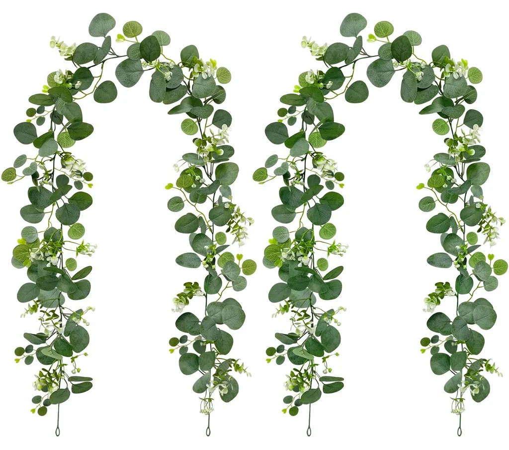 Guirlande d'eucalyptus artificiel 180cm avec fleurs blanches et vert