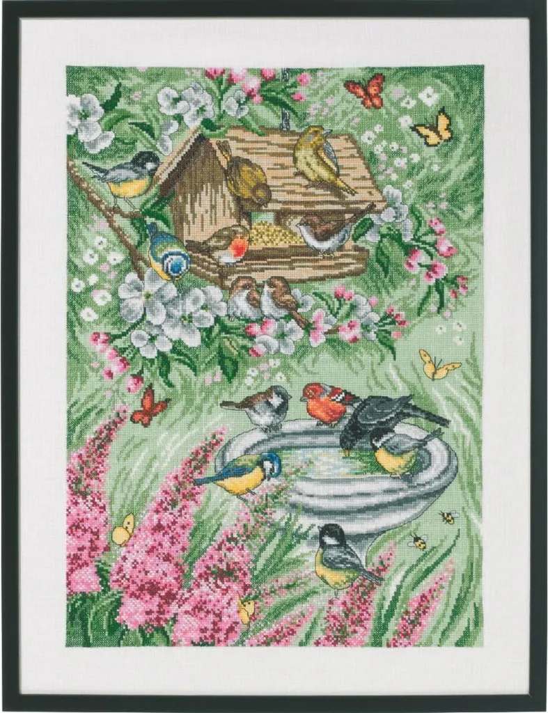 Kit Broderie Point de Croix Complet Motif Nature Oiseau Jardin Permin
