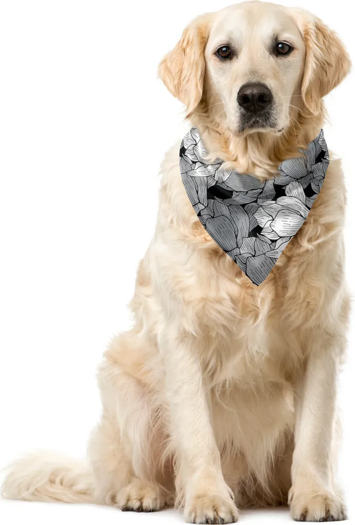 ABAKUHAUS Bandana per animali domestici nera e grigia, Lotus, 40x40 cm, nera, grigia, bianca