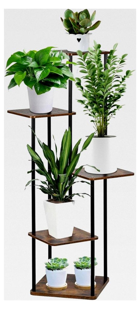 5-stöckiger Holz-Metall Blumenständer, abnehmbarer Pflanzenregal für Innen, Balkon und Garten