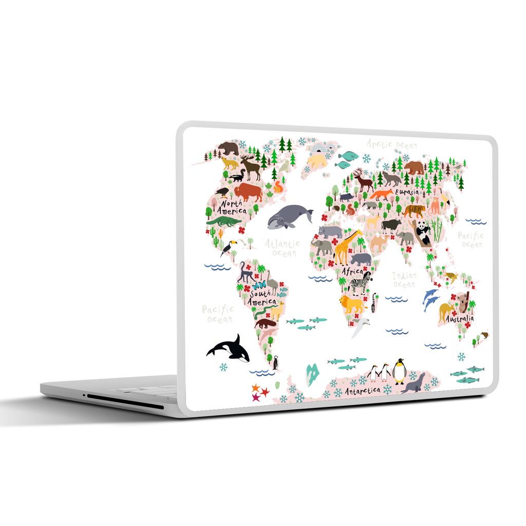 MuchoWow Laptop Aufkleber Sticker Cover Weltkarte - Kinder - Tiere 36.5x27.5 cm - Laptop-Sticker