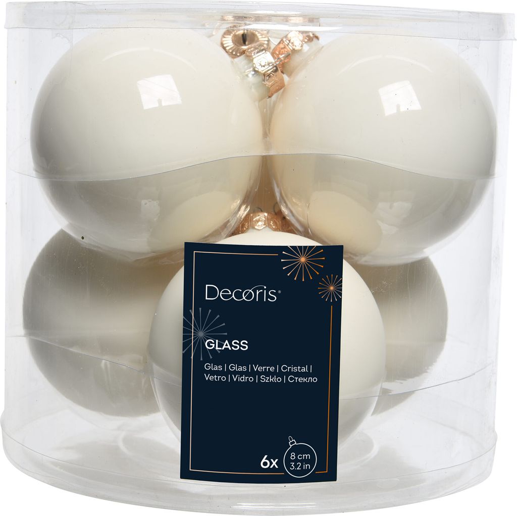 Vánoční ozdoby skleněné koule Ø 8 cm 6 ks bílé Obrázek produktu 