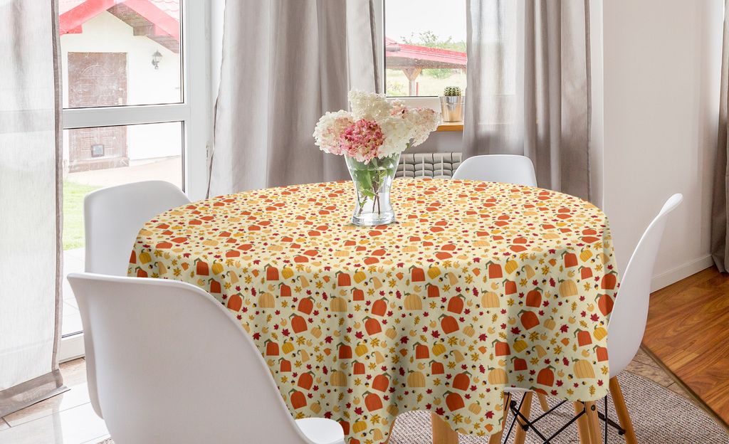 ABAKUHAUS Herbst Runde Tischdecke, Jahreszeitentisch Kunstwerk, Kreis Tischdecke Abdeckung für Esszimmer Küche Dekoration, 150 cm, Pale Orangencreme