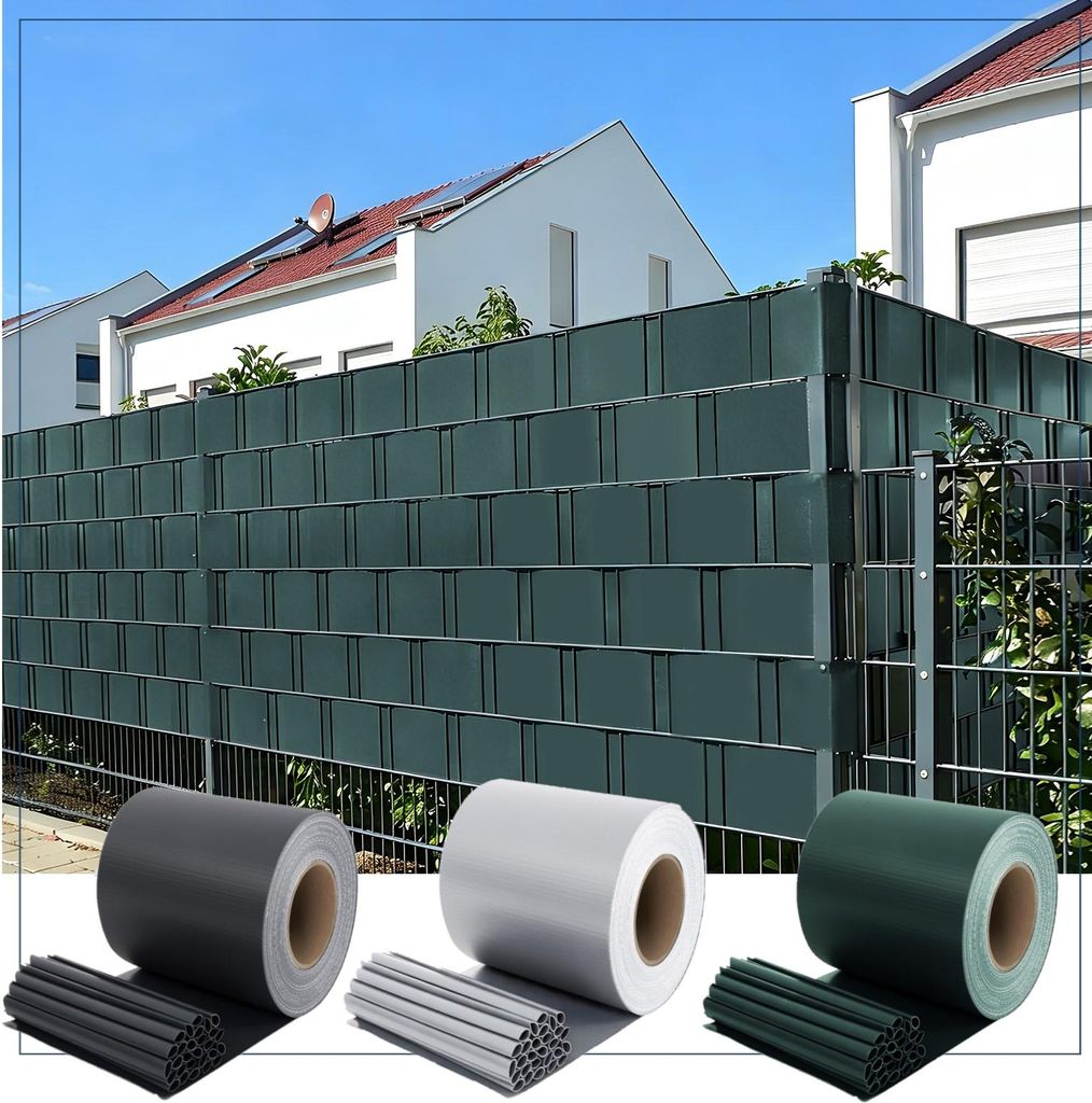 Sekey 4 Stück x PVC Sichtschutzstreifen für Doppelstabmatten 50m x 19cm, Grün