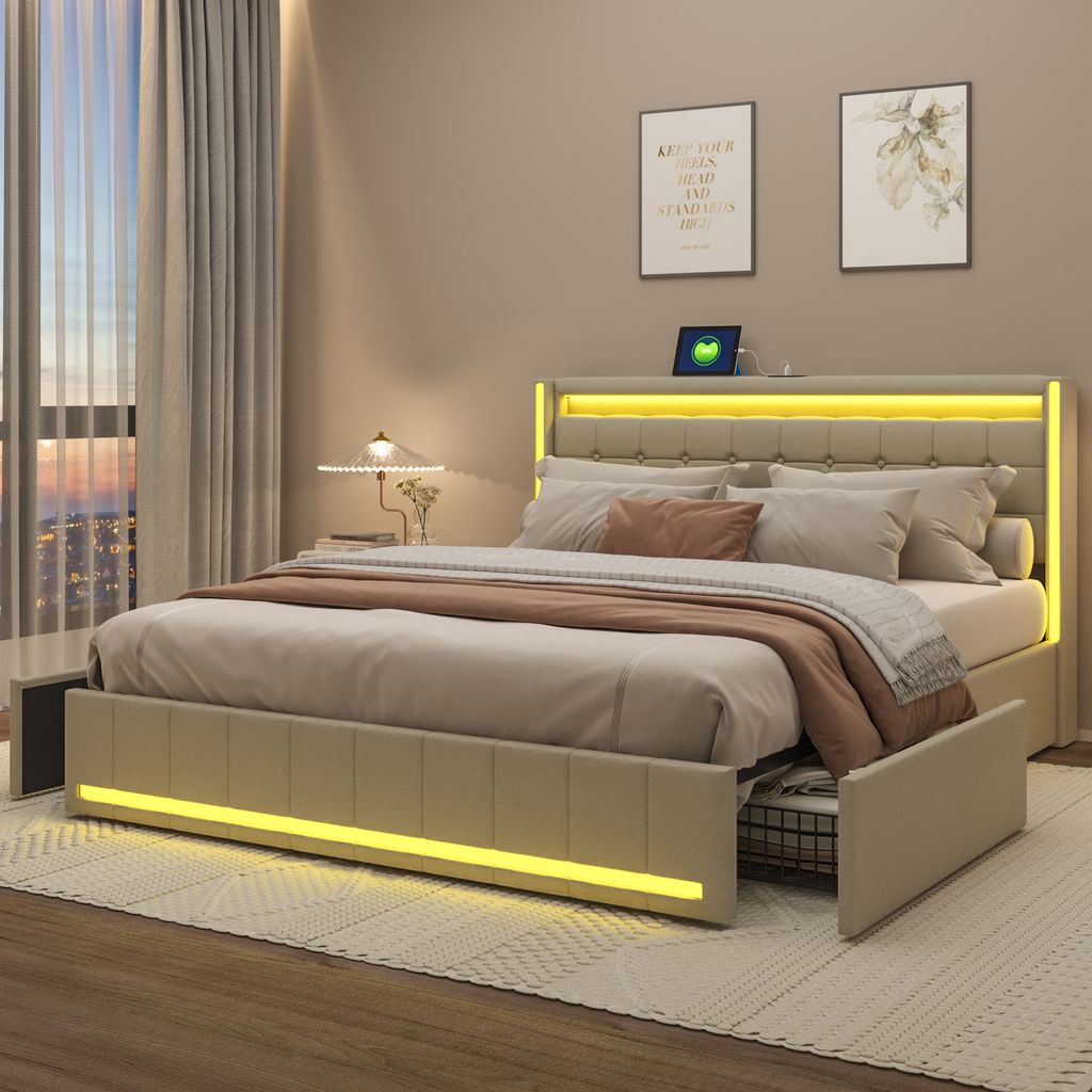 CDGlobal Polsterbett LED Doppelbett (Inklusive Produktbild 
