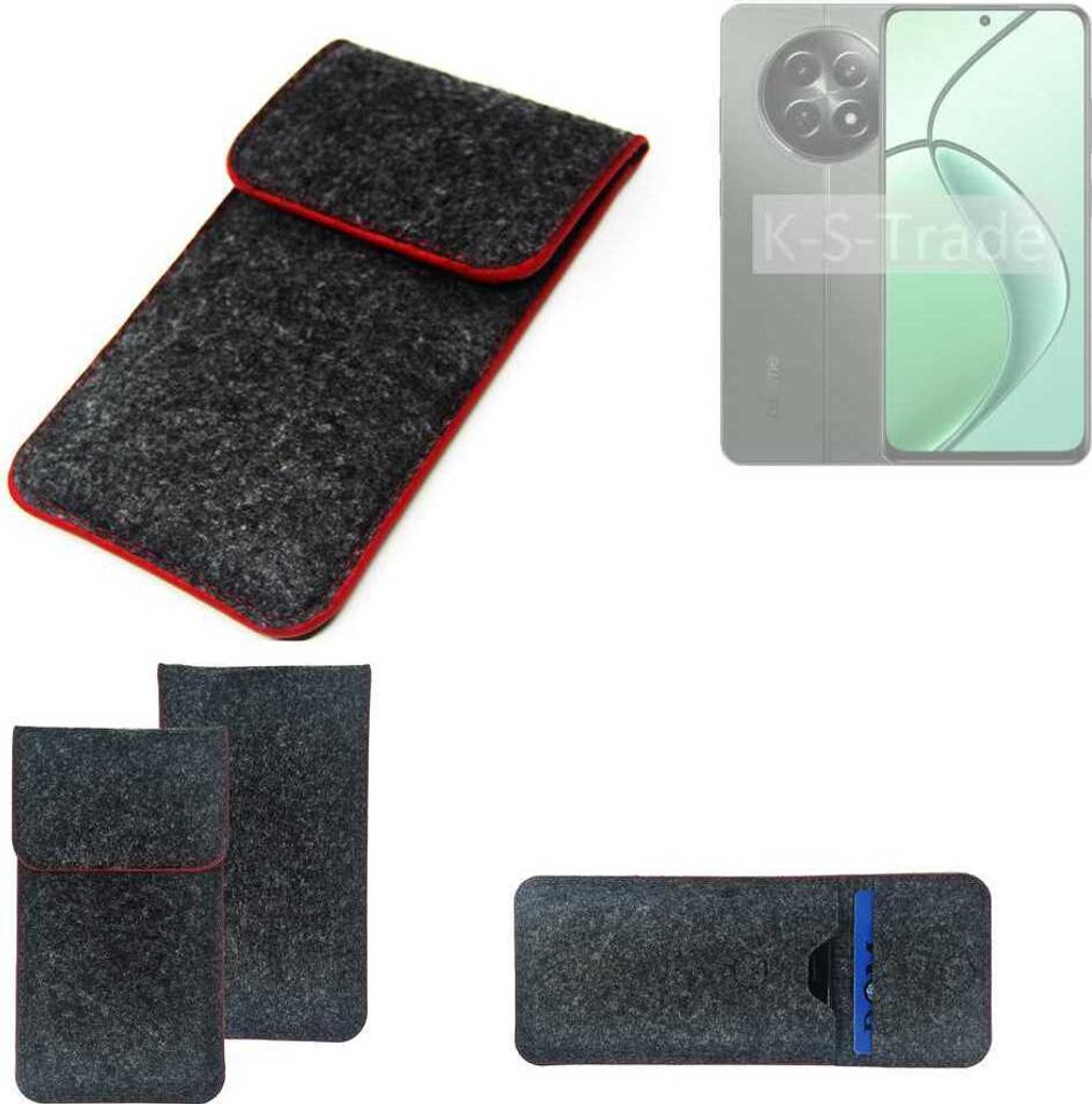 K-S-Trade Handy Schutz Hülle kompatibel mit Realme 12 5G Schutzhülle Handyhülle Filztasche Pouch Tasche Case Sleeve Filzhülle dunkelgrau roter
