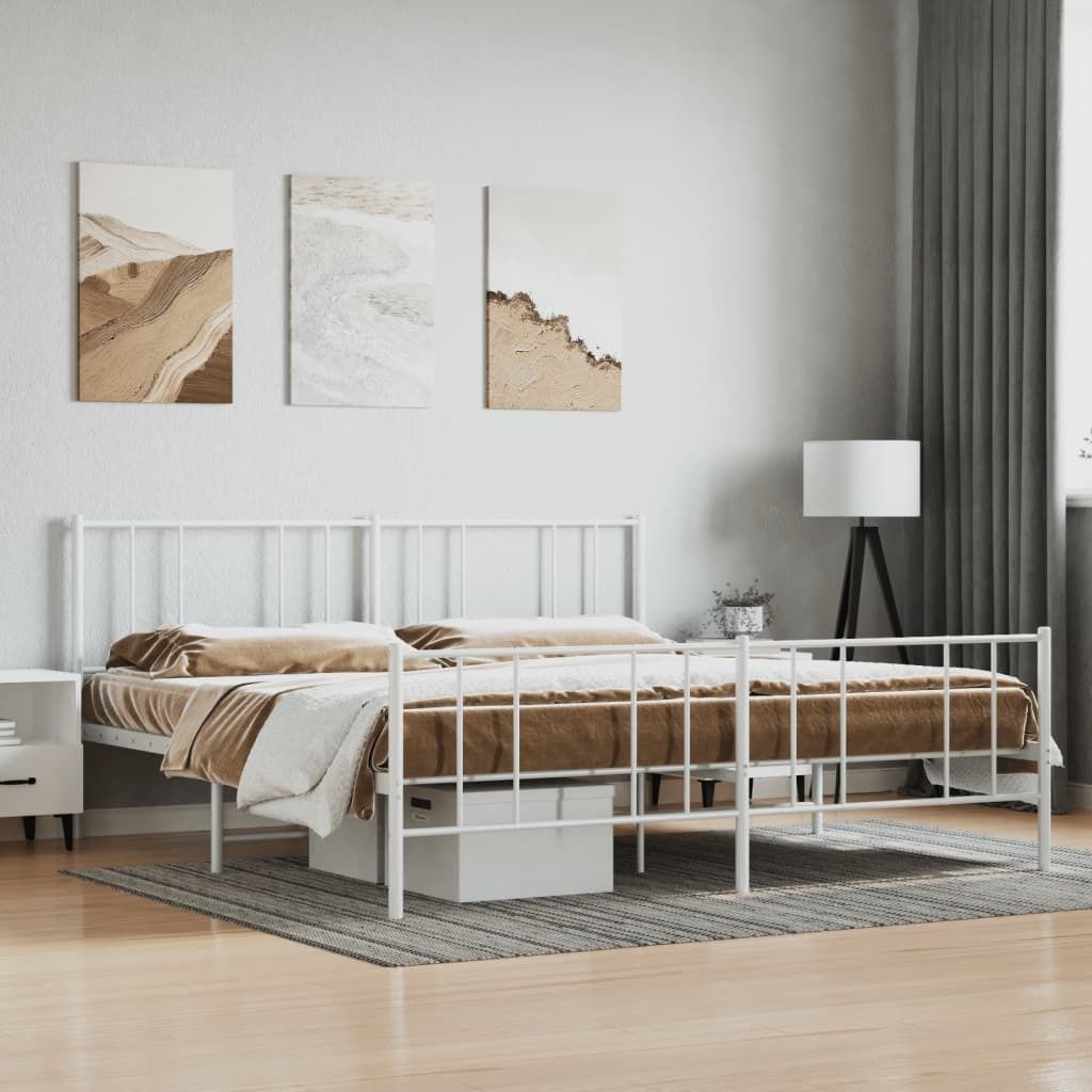 Maison Exclusive - Bettgestell mit Kopf- und Fußteil Metall Weiß 183x213 cm