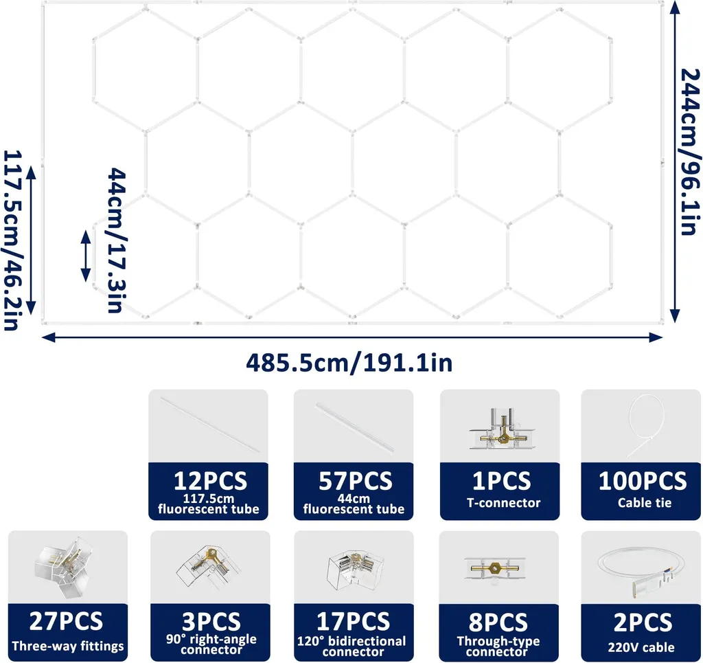FIVMEN Plafonnier LED Hexagonal 14 Hexs avec Rectangle pour Garage - 2