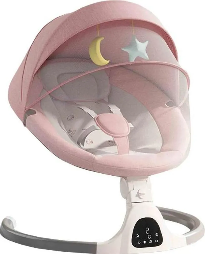 Bébé ne dort pas ? Balancelle électrique Rose velours harnais 5 pts