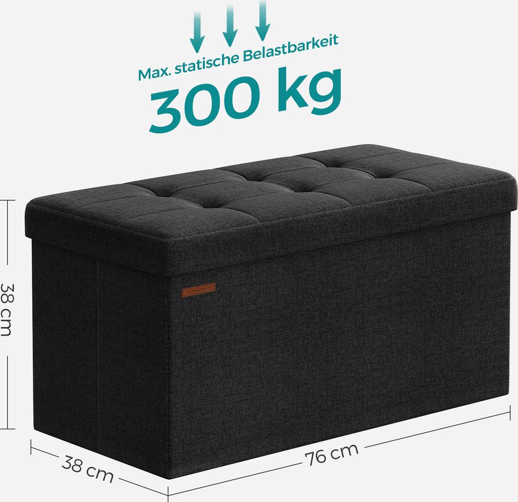 SONGMICS 76cm Sitzbank mit Stauraum, klappbare Sitztruhe, Produktbild 4