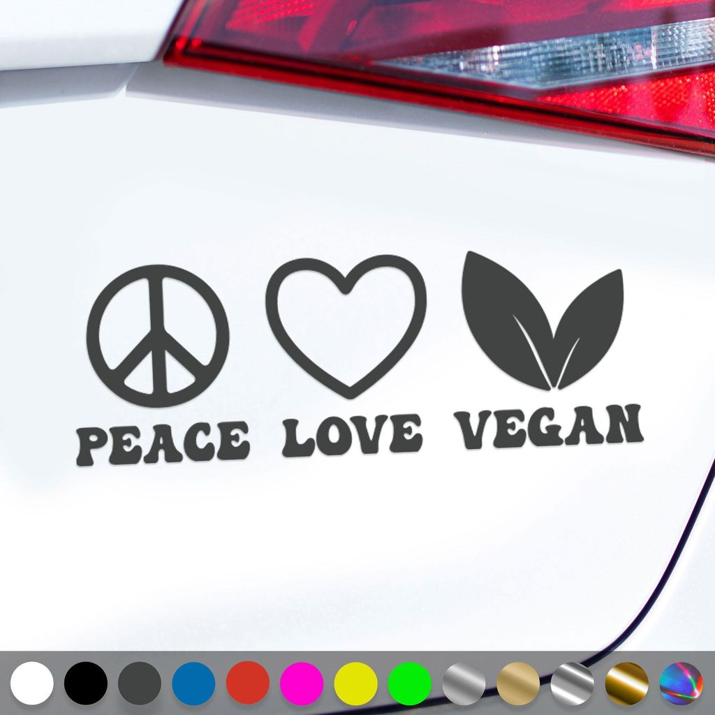 PantherPixel Peace Love Vegan Aufkleber Veganer Veganismus Sticker Auto Geschenkidee Farbe Dunkelgrau
