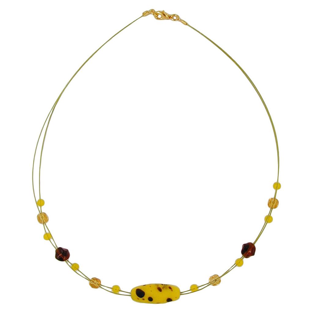 Kette Drahtkette mit Glasperlen Olive mattgelb-braun 42cm Produktbild 