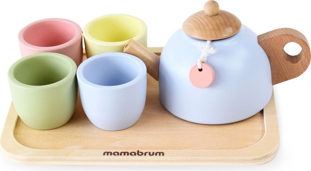 Teeservice aus Holz für Kinder mit Tablett und Tassen, 7-teiliges Set