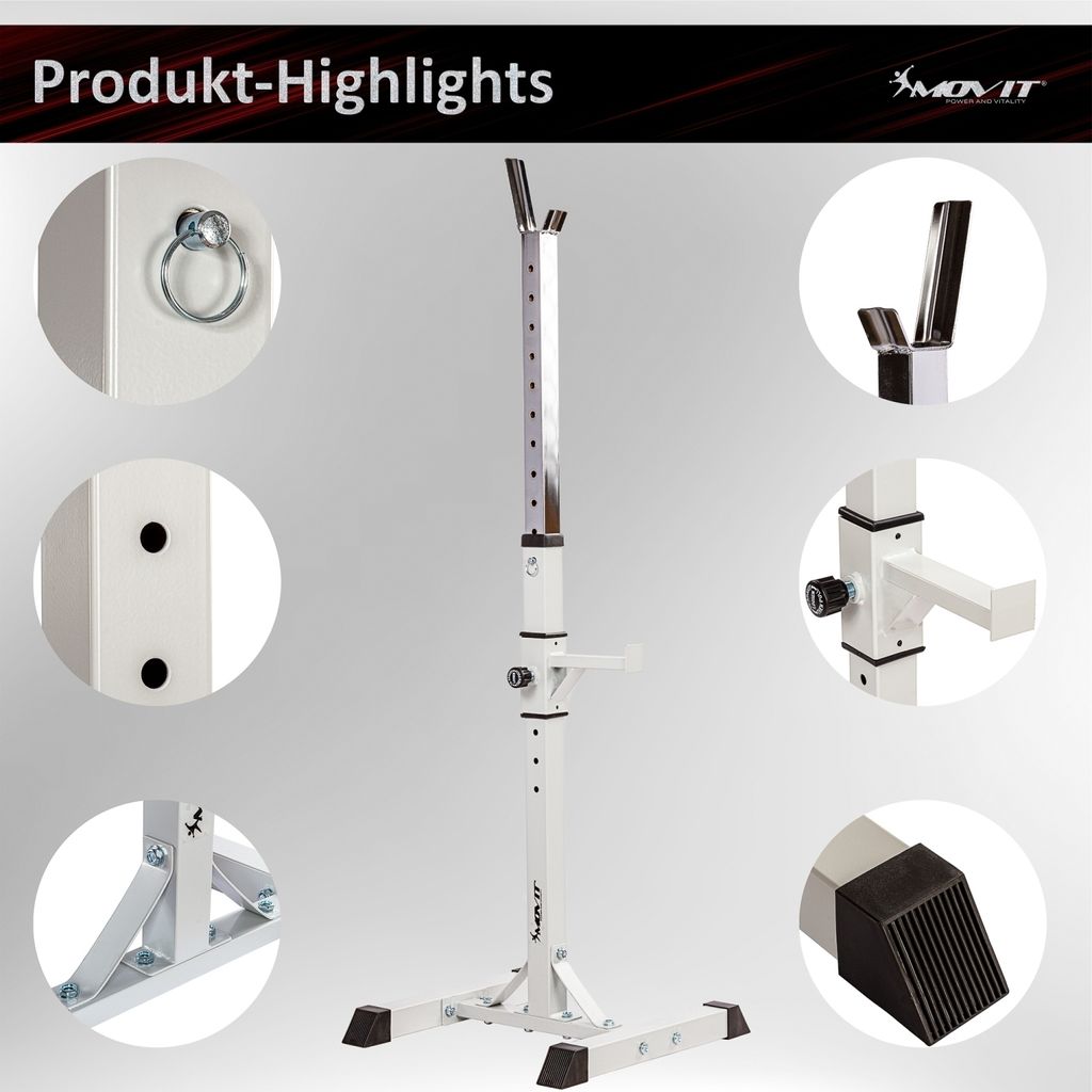 Support Squat Rack MOVIT - Set De 2, Réglable En Hauteur - Capacité 250-300 Kg - Pour Home Gym