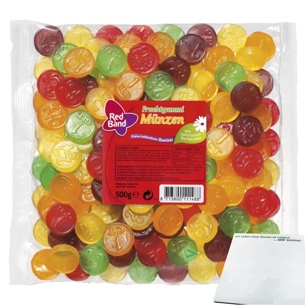 Red Band Fruchtgummi Münzen (500g Beutel) + usy Block
