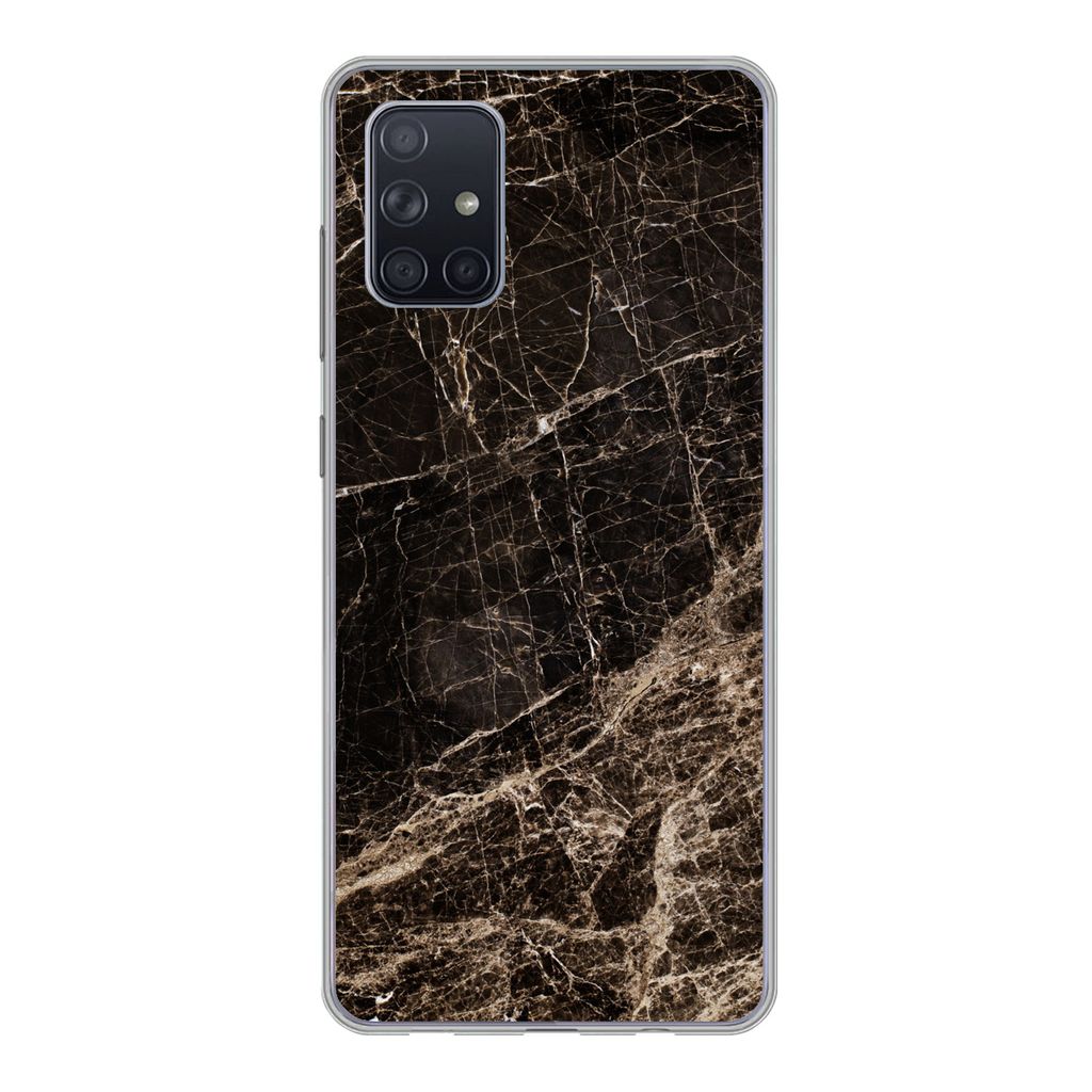 MuchoWow Handyhülle Schutzhülle Hülle für Samsung Galaxy A51 Marmor - Luxus - Schwarz Silikon Softcase Handy Hülle - Schutzabdeckung
