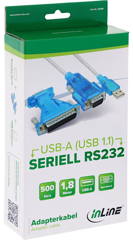 InLine USB zu Seriell Adapterkabel, USB Stecker A an 9pol Stecker, mit Adapter, USB Type-A, D-Sub (DB-9), 1,8 m, Blau, Transparent, Weiß