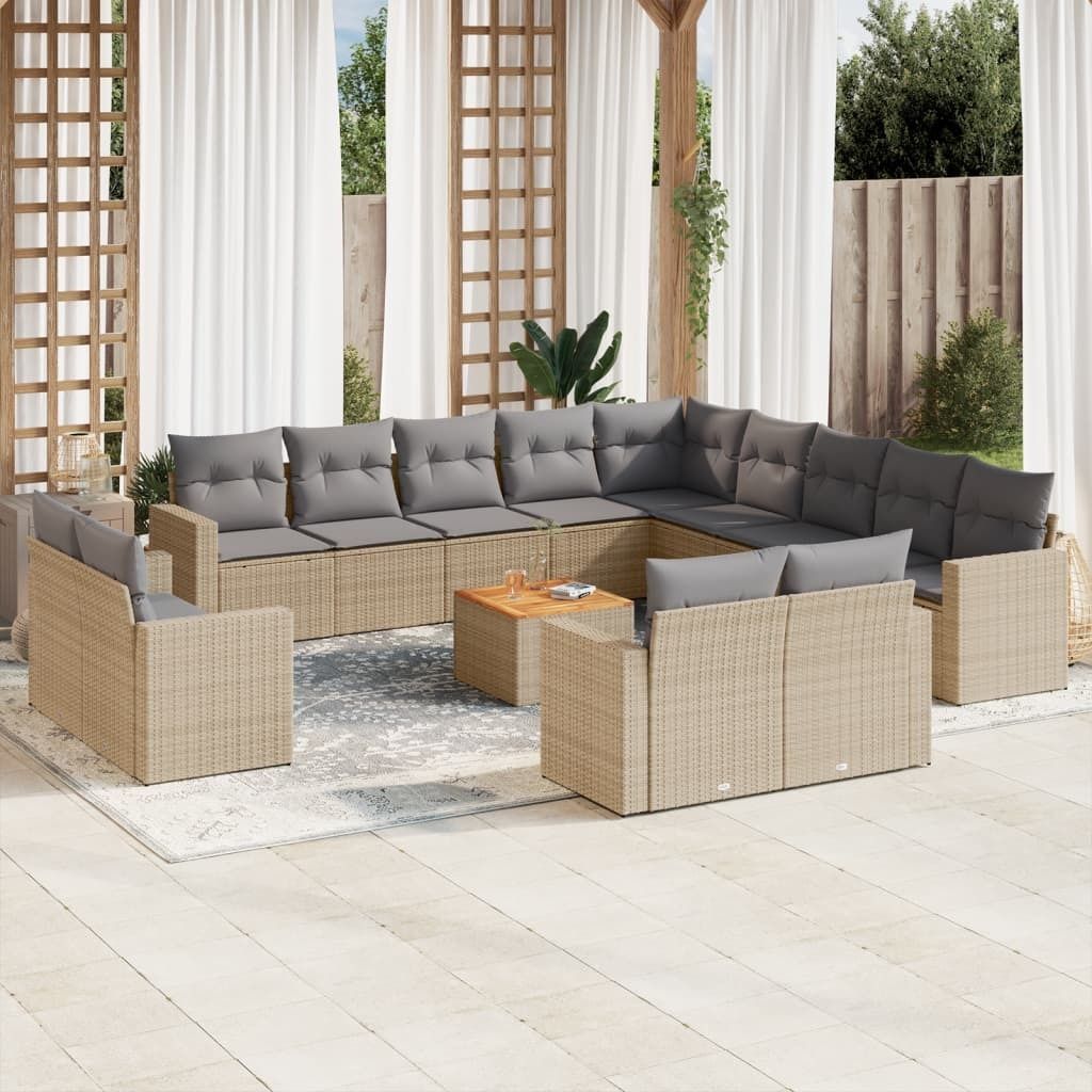 Gartenmöbelgarnituren - 14-tlg. Garten-Sofagarnitur mit Kissen Beige Poly Rattan Möbel21