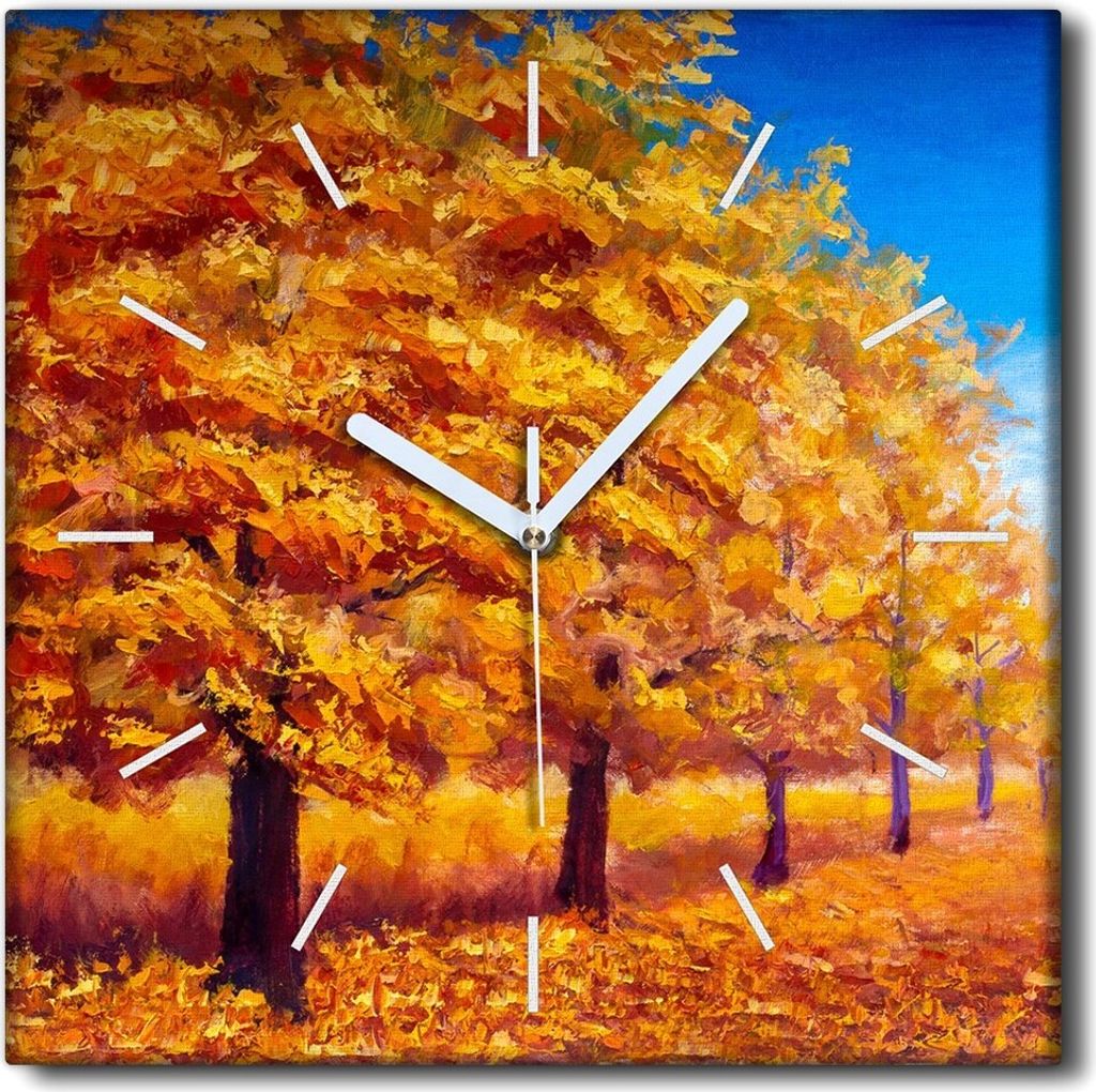 Coloray Uhr auf Leinwand 30x30 cm Wand Uhr Dekoration Wohnzimmer Segeltuch weiße Zeiger -Herbstlandschaftswald