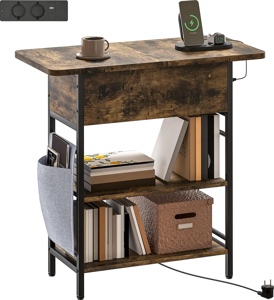 Petit bout de canapé étroit industriel avec prises USB pour salon chic