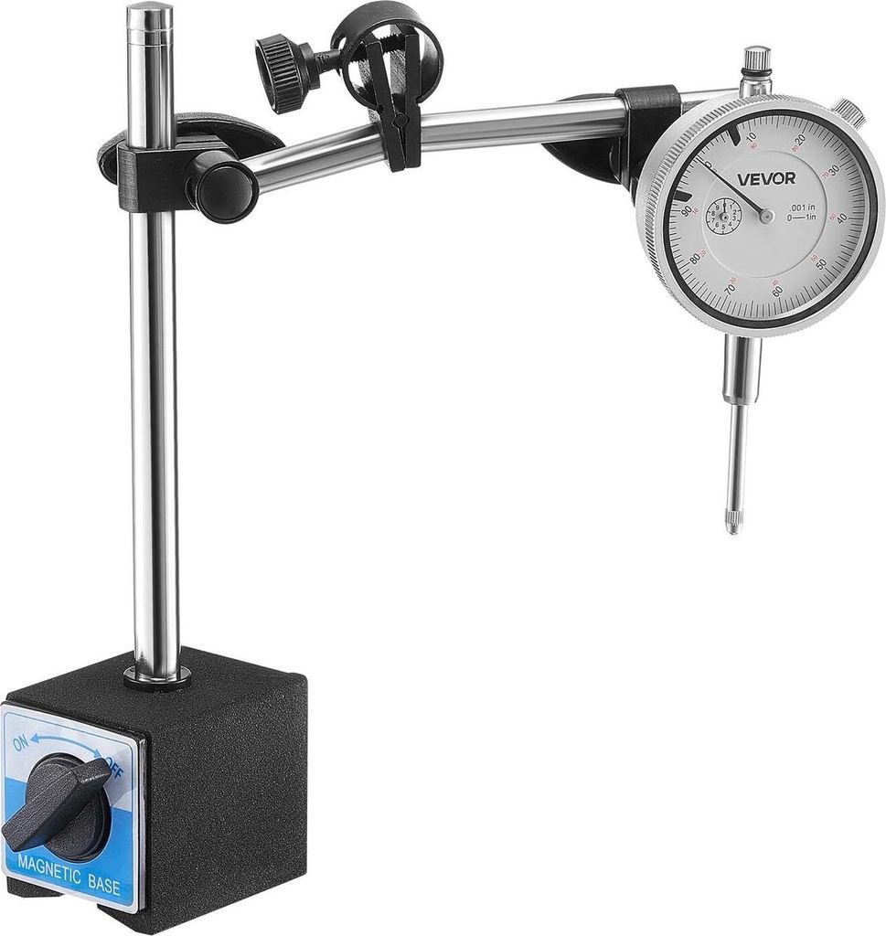 Messuhr mit Doppelstangenhalterung und Aufbewahrungskoffer, Genauigkeit 0,03 mm, Messbereich 0–25,4 mm, fein einstellbarer langer Arm, nichtmagne...