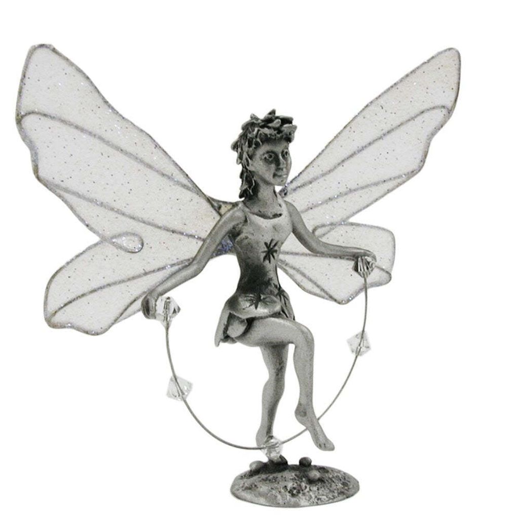 Tischdekoration 65mm Zinnfigur Elfe mit Springseil Corinn grau 65mm