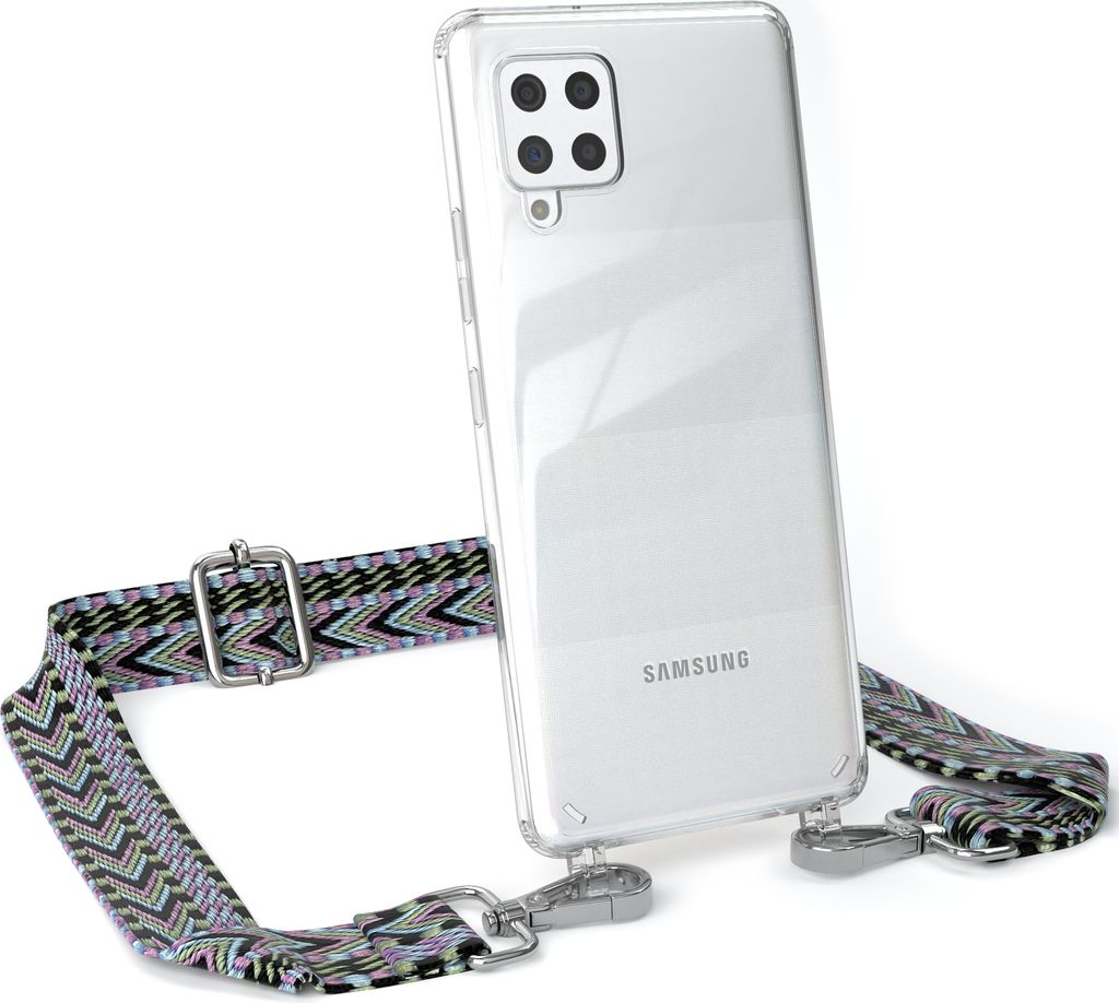 EAZY CASE Handykette - Verstellbarer Trageriemen kompatibel mit Samsung Galaxy A42 5G, Handykordel mit transparenter Silikon-Hülle, Band in Lila