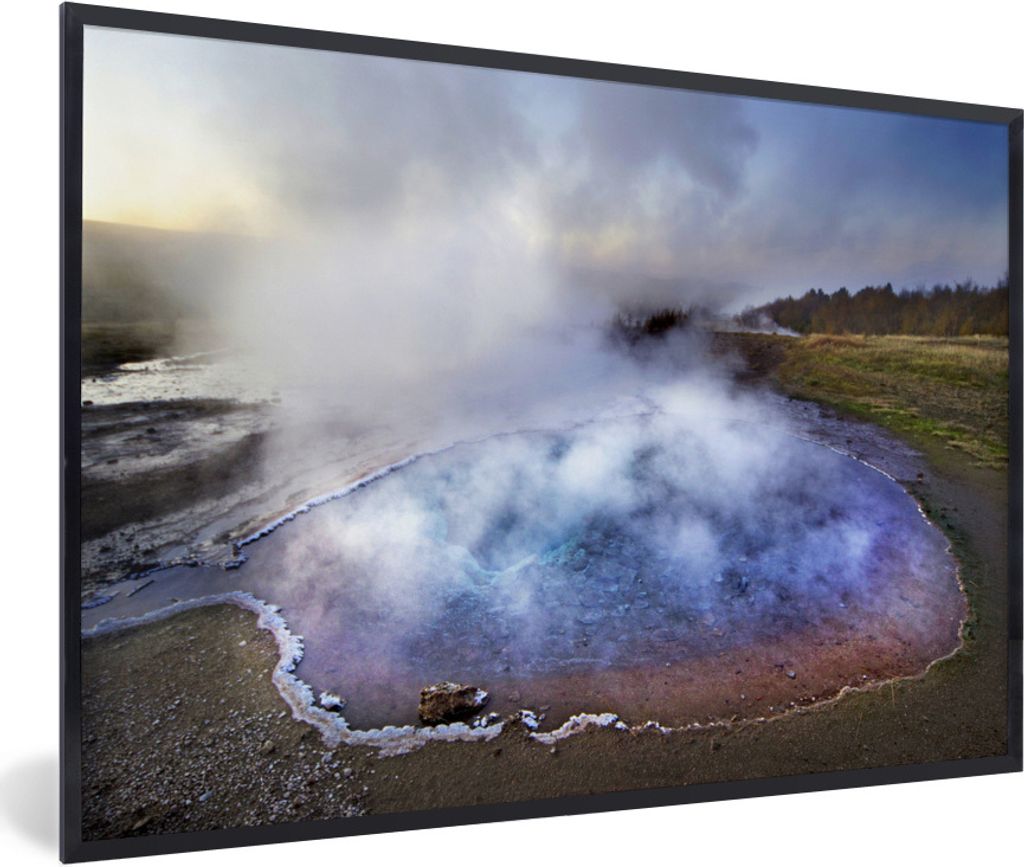 MuchoWow Gerahmtes Poster Buntes Wasser am Geysir in Island 30x20 cm - Poster mit Schwarzem Bilderrahmen Wandposter Rahmen Foto Bilder - Kunstdru...