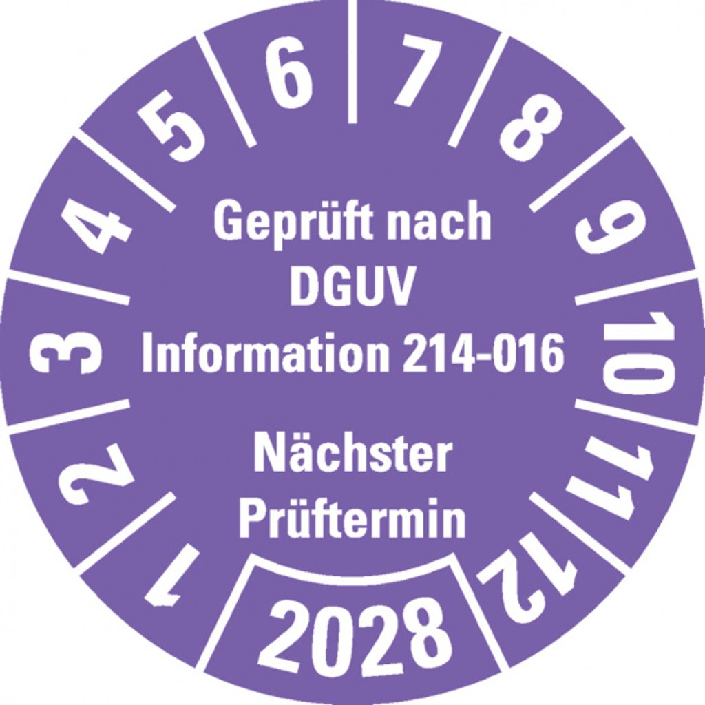 Dreifke Prüfplakette DGUV Info. 214-016 NP 2028, violett, Dokufolie,...