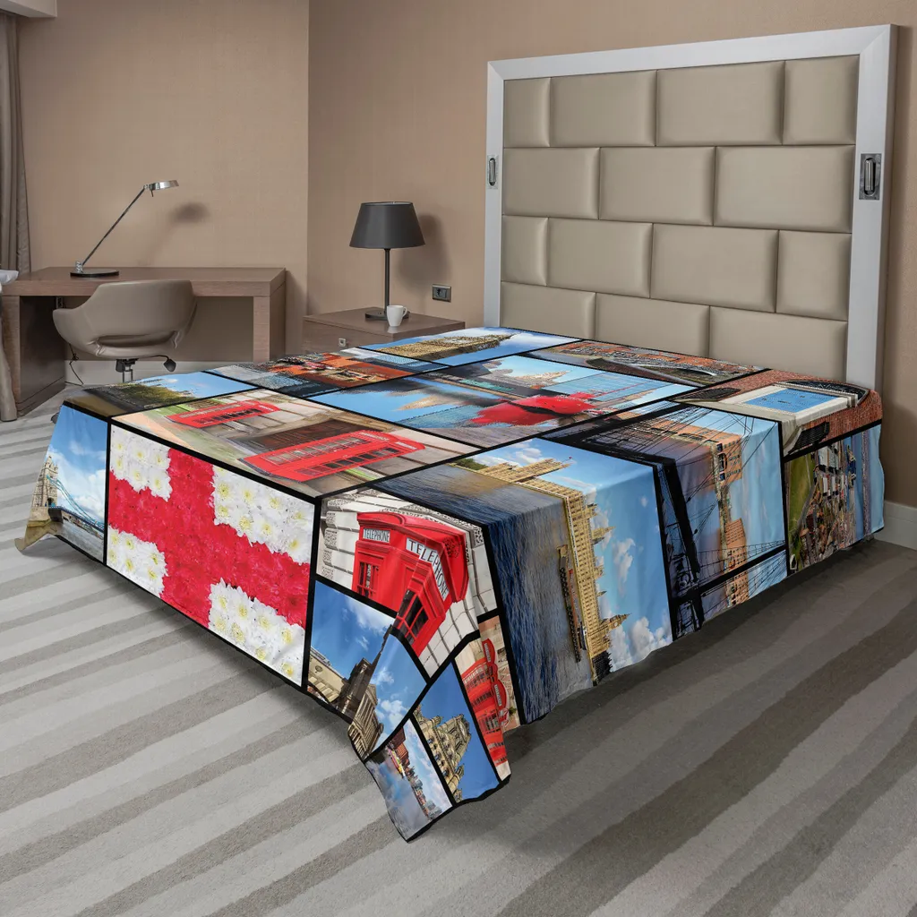 Drap plat supérieur Londres 275 x 260 cm - Motif Cabine Téléphonique