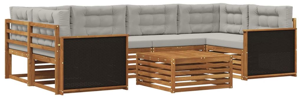 vidaXL Outdoor-Sofagarnitur 7 pcs Natürlich und Hellgrau Polyester