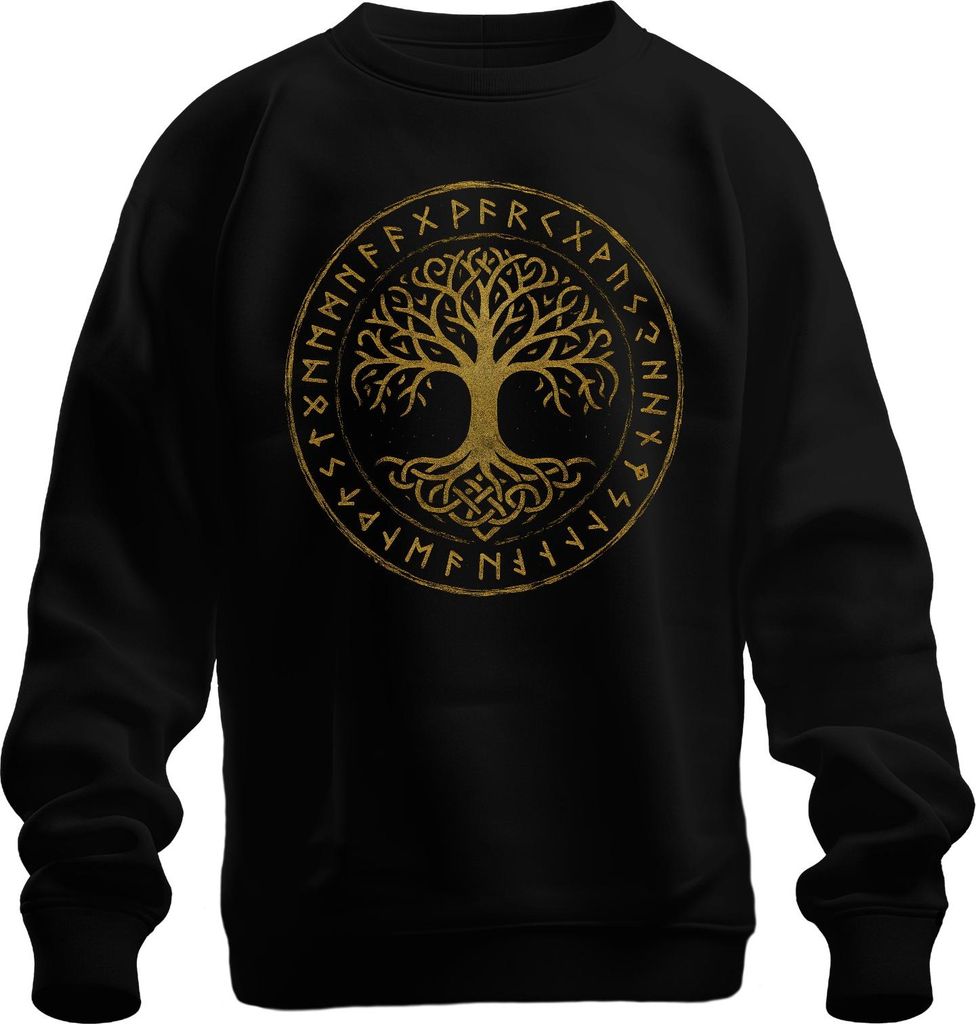 Yggdrasil Baum des Lebens keltisch nordisch Runen Mystik Wikinger Uni Sweatshirt Pullover, Schwarz, XL
